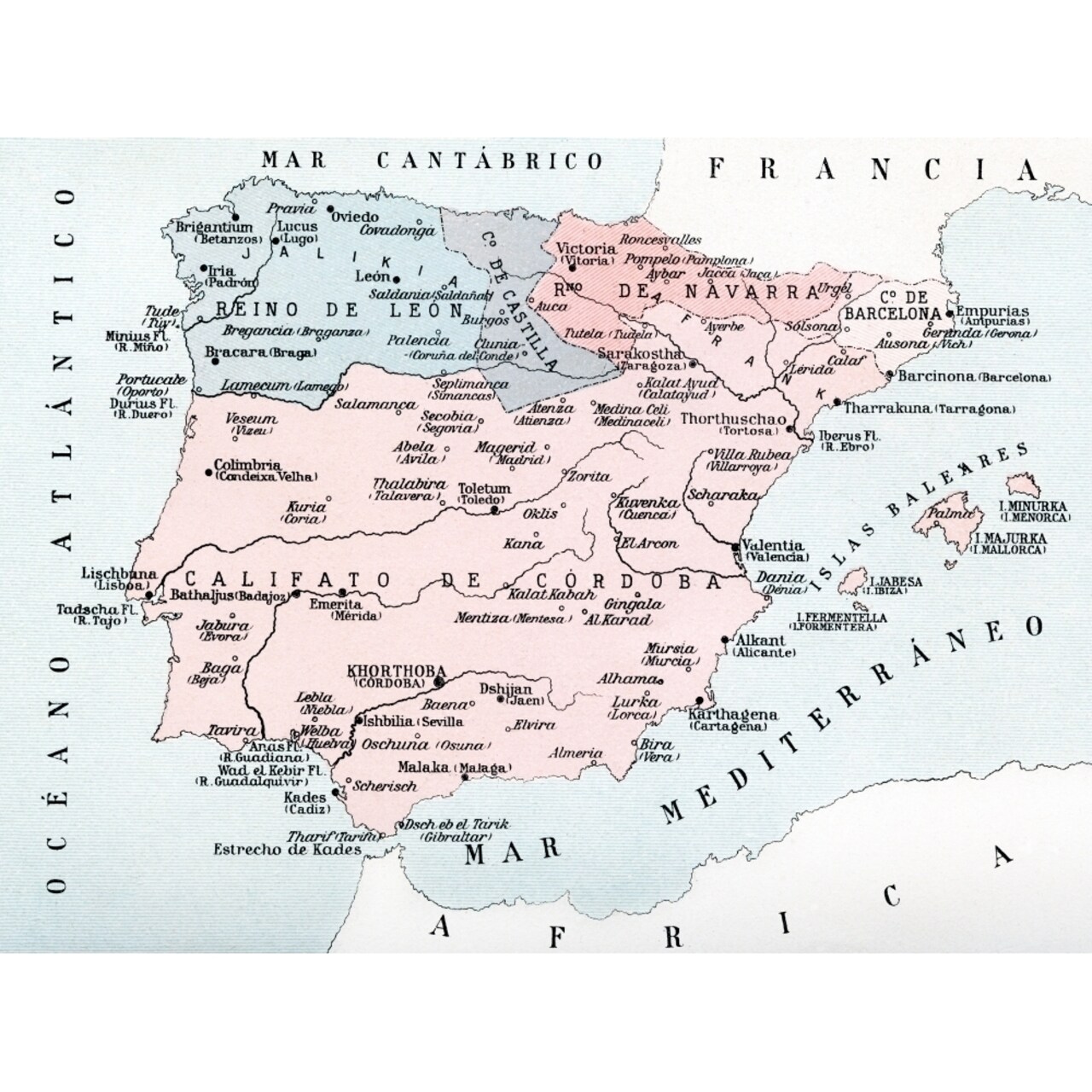 Map Of Spain In The Middle Ages During The Muslim Occupation. From Enciclopedia Ilustrada Segui Published C. 1900 By Ken